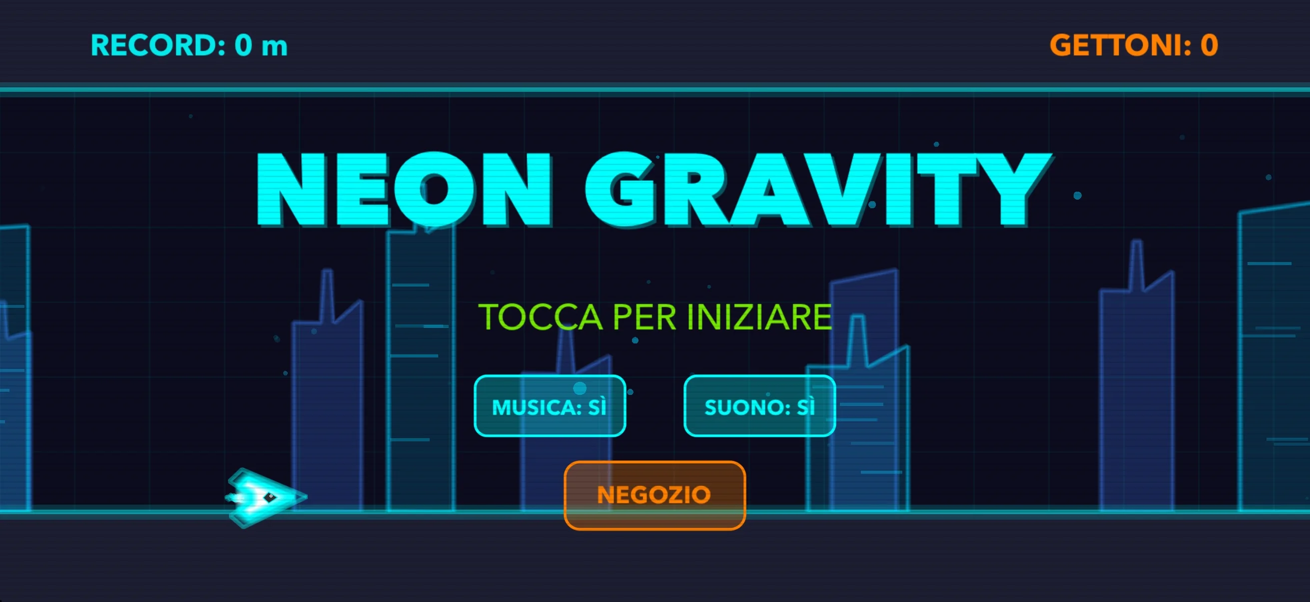 Neon Gravity: schermata iniziale del gioco arcade