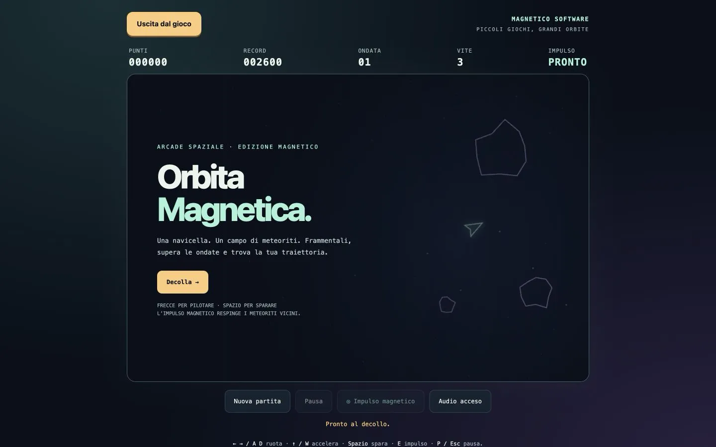 Orbita Magnetica, arcade spaziale con navicella e meteoriti